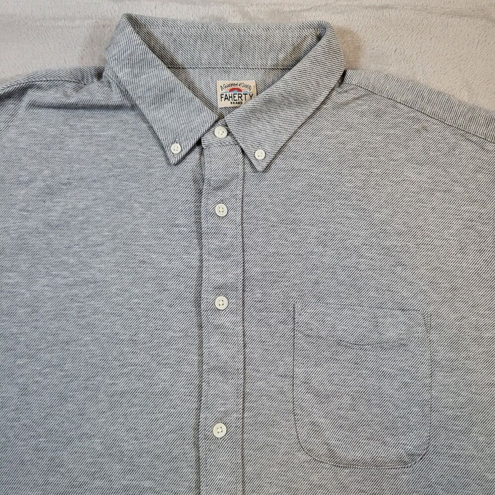 Faherty Coastline Knit Shirt Men 2XL Blue Gray Heather Cotton Stretch Casual